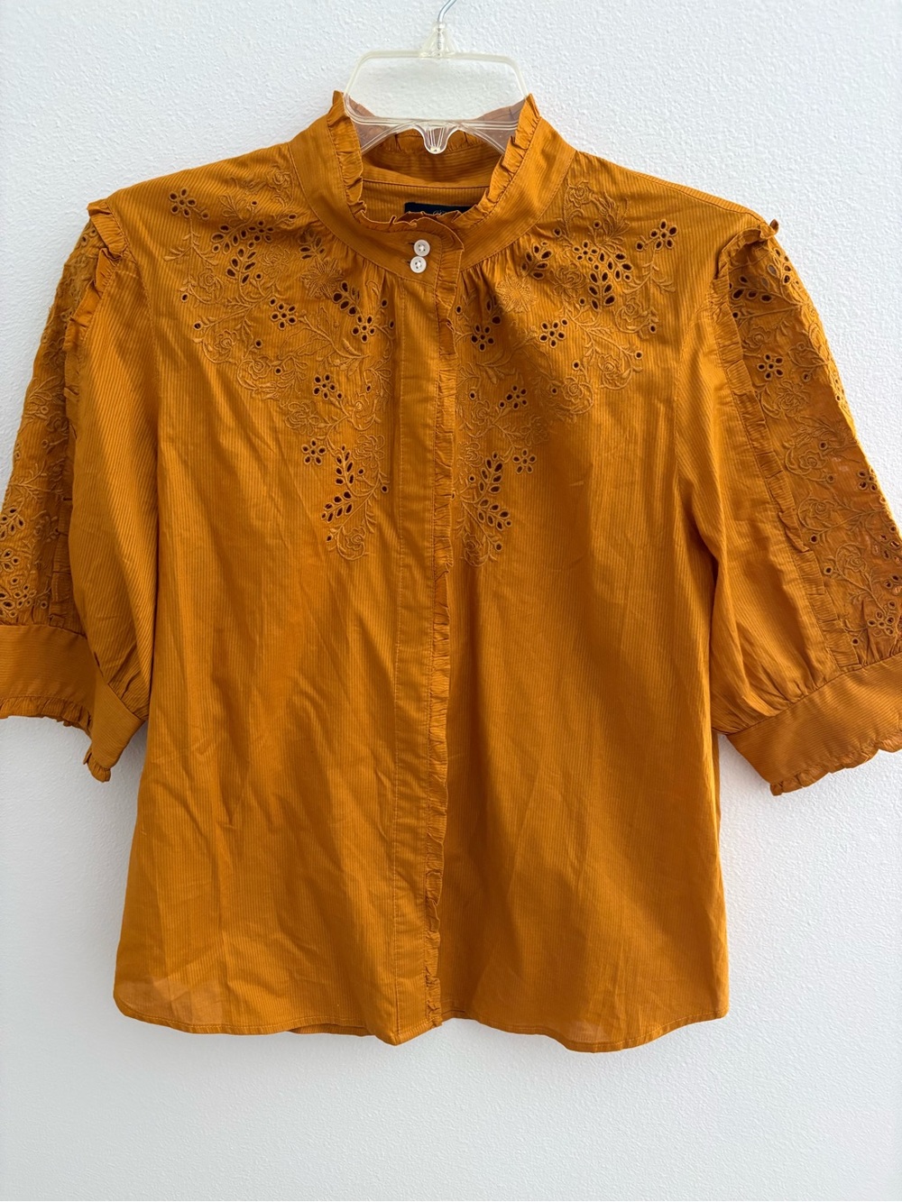 J. Crew Mustard Eyelet Button-Down Blouse